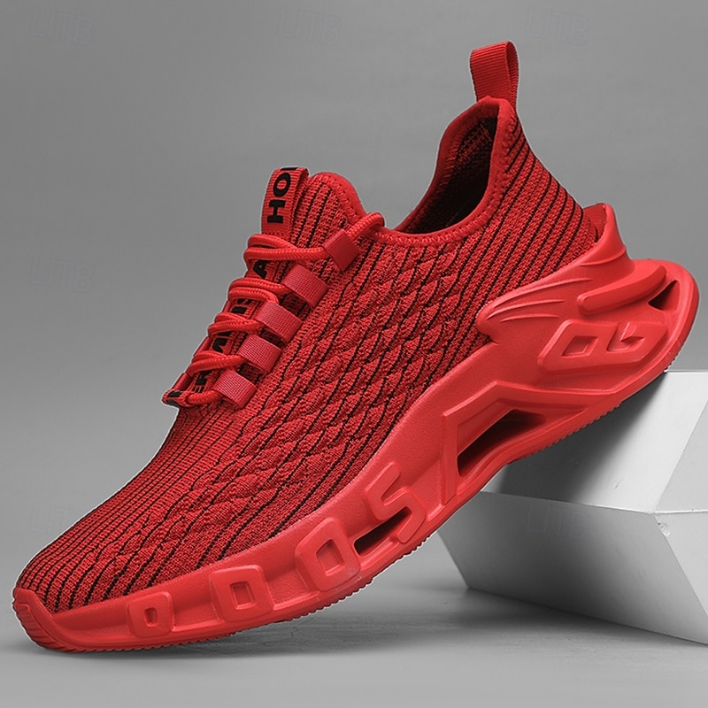 Men's Red Fashion Sneakers – Breathable Lace-Up Sport Shoes with Modern Sole Design for Running, Gym, Streetwear and Casual Weekend Outfits