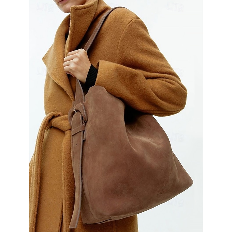 Women's Suede Shoulder Tote Bag - Bohemian Style Large Capacity Casual Vintage Hobo Handbag Suitable for Daily Work, Travel and Shopping