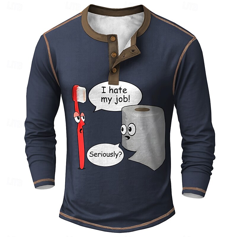 Men's Graphic Funny Henley Shirt Tee Long Sleeve Vintage Fashion Designer Outdoor Casual Daily Spring &  Fall All Seasons Army Green Dark Gray Black Navy Blue Henley Henley T-Shirt2