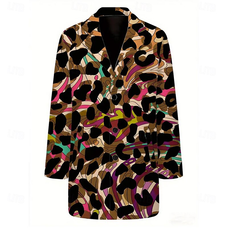 Men's Graphic Overcoat Coat Warm Comfortable Casual Daily 3D Print Buttons Front Pocket Spring Fall Winter Notch Long Sleeve Rainbow2