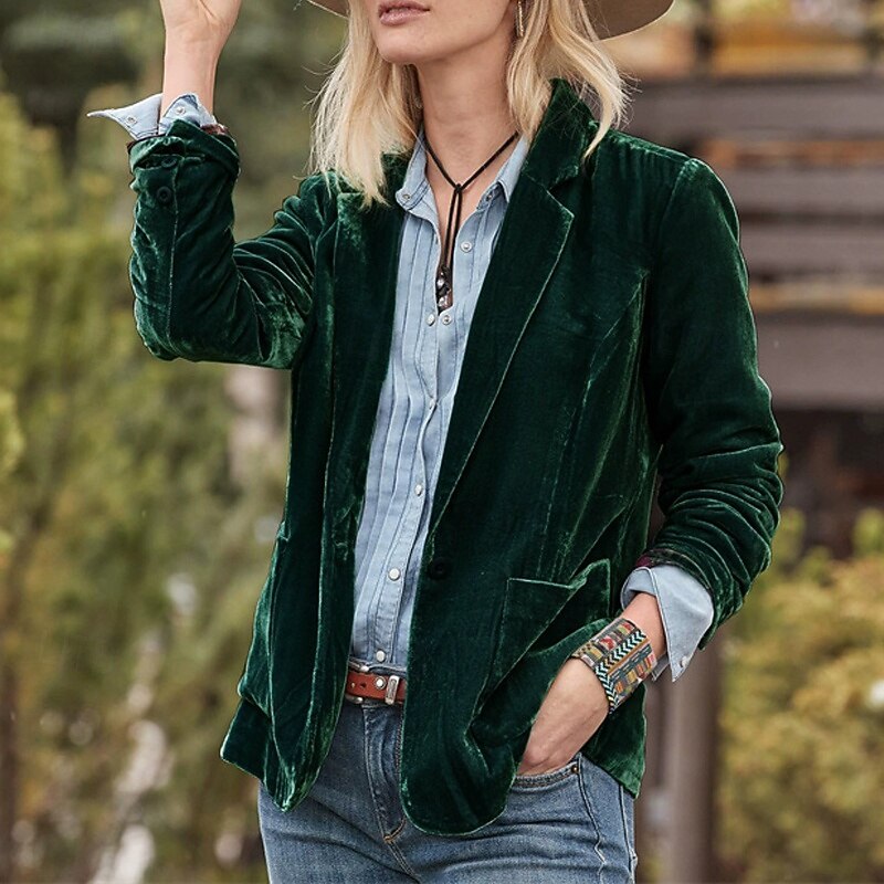 Women's Blazer Comfortable Pocket Buttons Elegant Fashion Outdoor Plain Going out Casual Daily Weekend Single Breasted Regular Lapel Regular Fit Long Sleeve Outerwear Black Wine Purple Spring Fall4