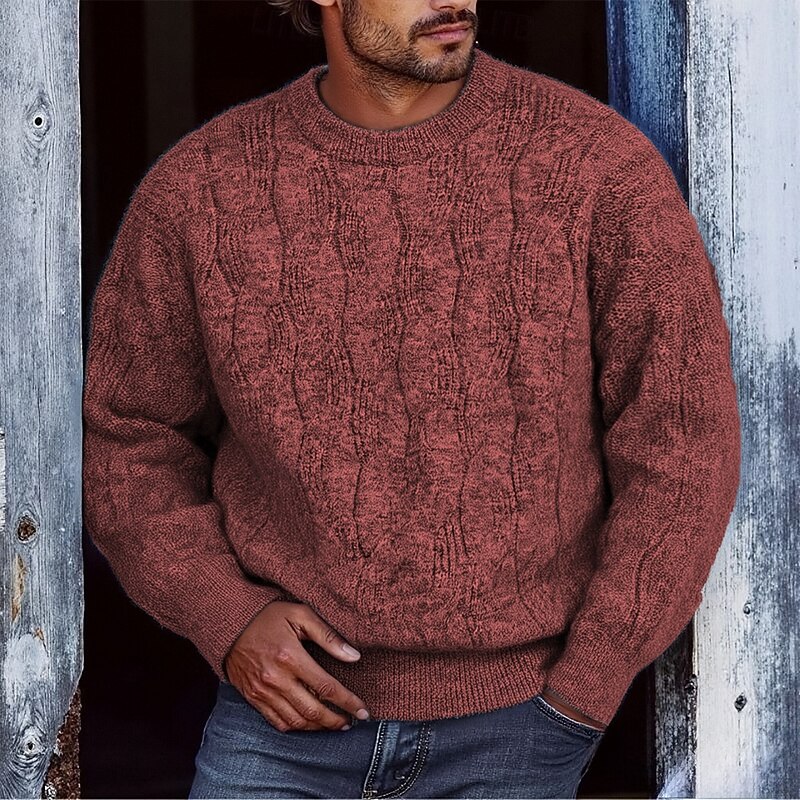 Men's Pullover Sweater Jumper Knit Sweater Ribbed Knit Regular Tops Knitted Plain Crew Neck Fashion Basic Vacation Daily Wear Clothing Apparel Fall Winter Red Green M L XL3
