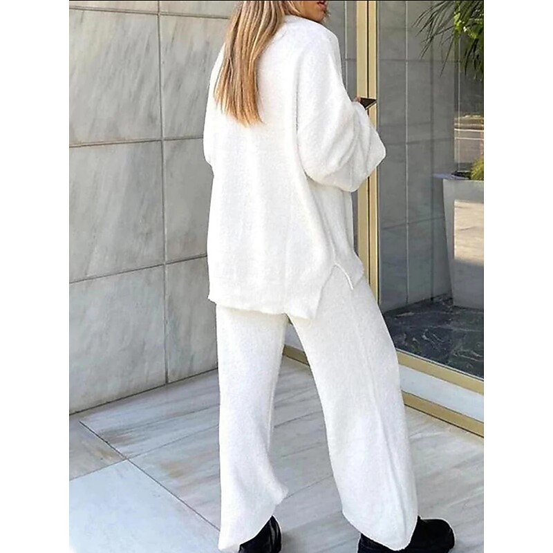 Women's Fashion Streetwear Pants Sets Bolero Top Long Sleeve V Neck Solid Color Outdoor Work Casual Black White Pink Fall Regular Fit3