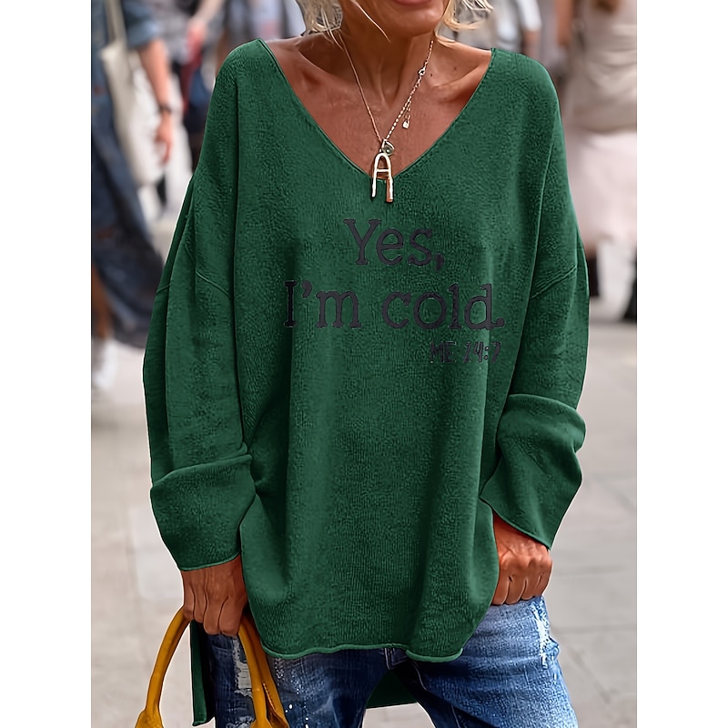 Women's T Shirt Graphic Letter Elegant Vintage Fashion Long Sleeve V Neck Regular Tops Daily Weekend Print Pink Orange Green Gray Spring Fall2