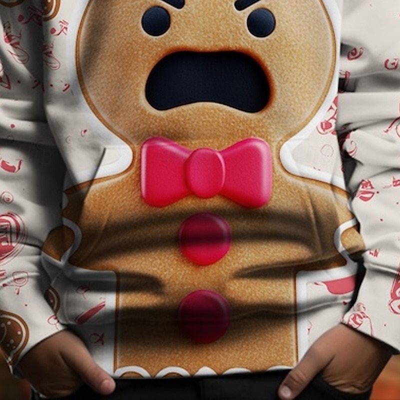Christmas Boys' 3D Graphic Gingerbread Hoodie Long Sleeve Spring Fall Fashion Streetwear Kids 4-12 Years Hooded Outdoor Casual Daily Regular Fit3