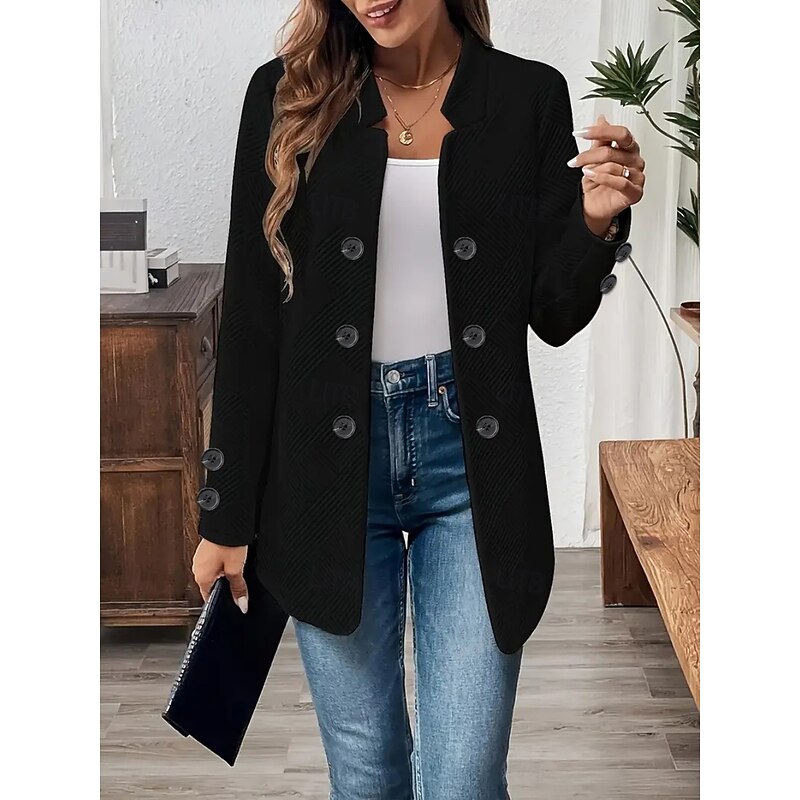 Women's Blazer Comfortable Breathable Buttons Casual Plain Office Street Casual Daily Wear Single Breasted Long Stand Collar Regular Fit Long Sleeve Outerwear Black White Gray Spring Fall3
