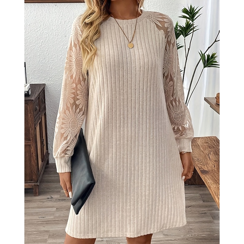 Women's Mini Dress Casual Dress Modern Outdoor Vacation Daily Regular Fit Plain Long Sleeve Crew Neck Apricot Spring Fall3