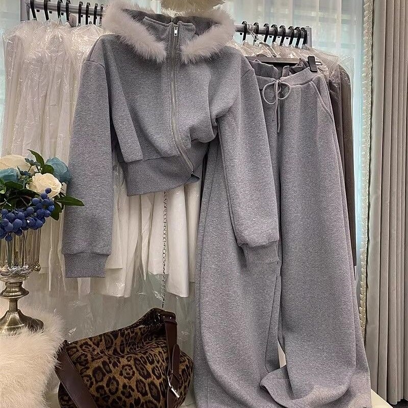 Women's Full Zip Sweatsuits Fur Hooded Jacket with Pocket Solid Colored Clothing Suit Fall & Winter Black Red Gym Outdoor Running Windproof Warm Long Sleeve Sport Activewear Micro-elastic Regular Fit3