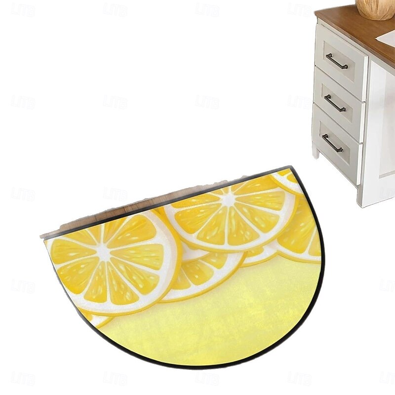 Half Round Crystal Velvet Rug For Entryway Simple Nordic Style Record Design Floor Mat Non Slip Stain Resistant Durable Absorbent Bathroom Doorway Decorative Carpet4