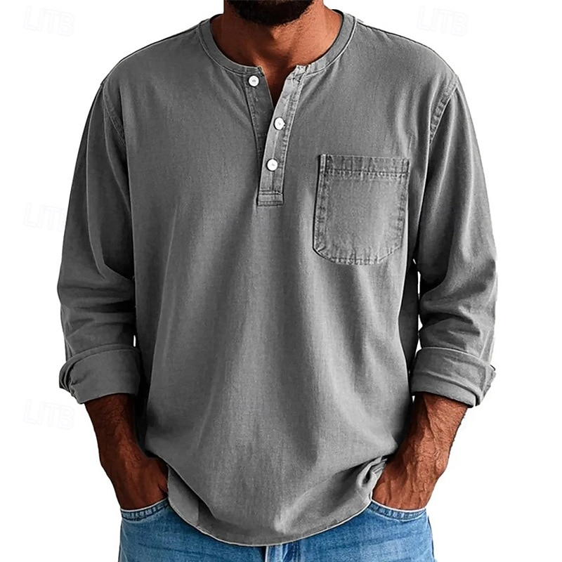 Men's T Shirt Henley Shirt Tee Tee Top Long Sleeve Henley Spring Fall Plain Fashion Designer Basic Pockets Vacation Street Going out Wine Black Yellow Top Tee for Men2