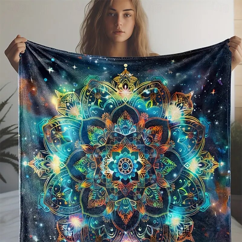 Fleece Throw Blanket for Couch Yoga Meditation Flower Chakra Lotus Spiritual Sports Mystic Sofa Bed Decorative Warm Blanket Home Decor3