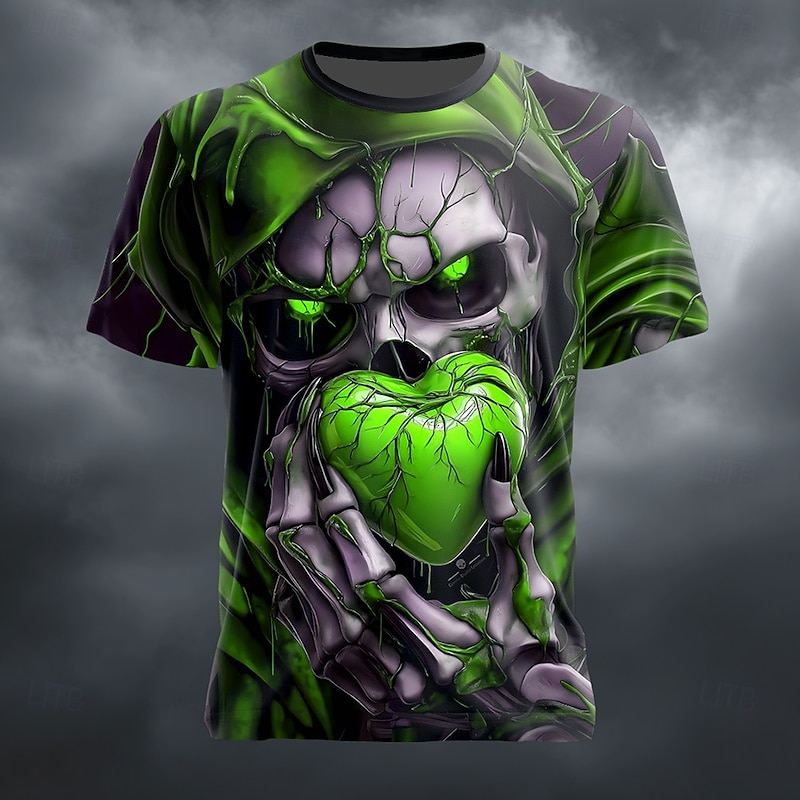 Halloween Men's Optical Illusion Grim Reaper 3D T Shirt Short Sleeve T shirt 3D Print Crew Neck Shirt Exaggerated Designer Horror Party Street Holiday Lake Blue Red Green Summer Spring All Seasons2