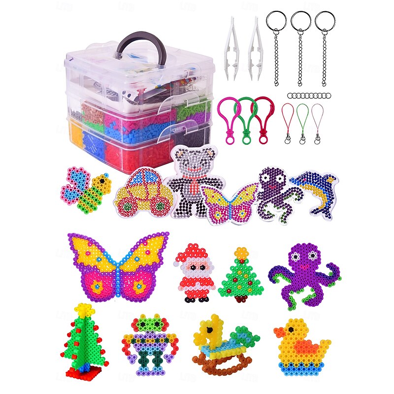 9600pcs 5mm 18 Colors Fuse Beads Kit with Storage Box, Home School Arts and Crafts Supplies for Kids, Toys Set, Art Decorations for Room, Gifts for Girls and Boys Age 5+2