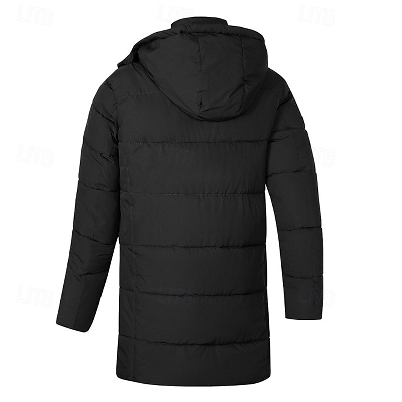 Men's Winter Coat Puffer Jacket Fleece Jacket Padded Jacket Pocket Polyster Vacation Daily Wear Date Long Fashion Casual Comfortable Thermal Warm Fall Winter Solid / Plain Color Black Blue Army Green2