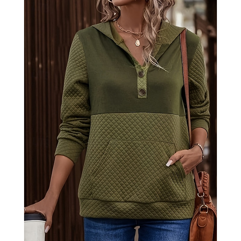 Women's Pullover Hoodie Sweatshirt Color Block Casual Long Sleeve Hooded Regular Tops Street Holiday Going out Patchwork Pocket Green Fall Winter