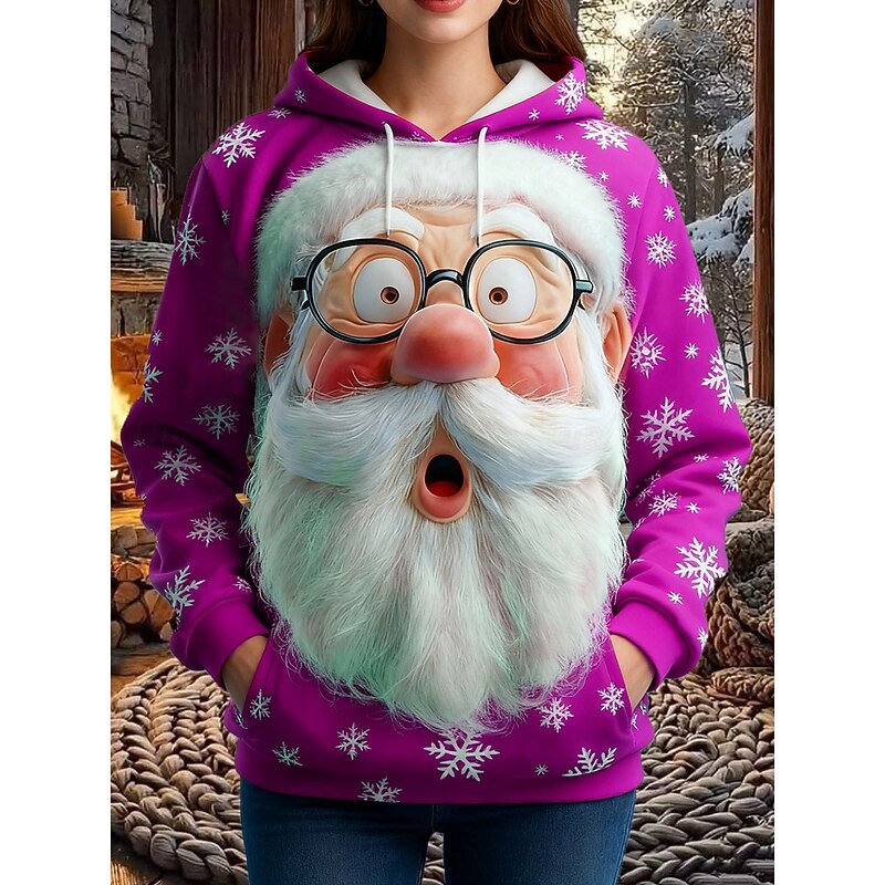 Women's Pullover Hoodie Sweatshirt Graphic Santa Claus Snowflake Casual Long Sleeve Hooded Regular Tops Party Evening Wear Street Dailywear Red Blue Purple Orange Green Spring Fall Winter3