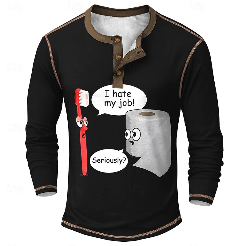 Men's Graphic Funny Henley Shirt Tee Long Sleeve Vintage Fashion Designer Outdoor Casual Daily Spring &  Fall All Seasons Army Green Dark Gray Black Navy Blue Henley Henley T-Shirt4