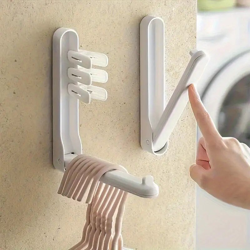 2 Pack Space-Saving Folding Clothes Hanger Rack – Wall Mounted Storage Organizer with Hooks for Clothes, Towels, Laundry and More2