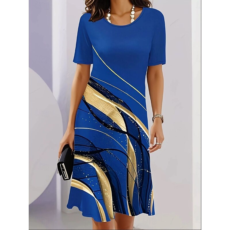 Women's Midi Dress T Shirt Dress Tee Dress Shift Dress Summer Dress Casual Daily Regular Fit Graphic Abstract Short Sleeve Crew Neck Blue Purple Green Gray Summer Spring3