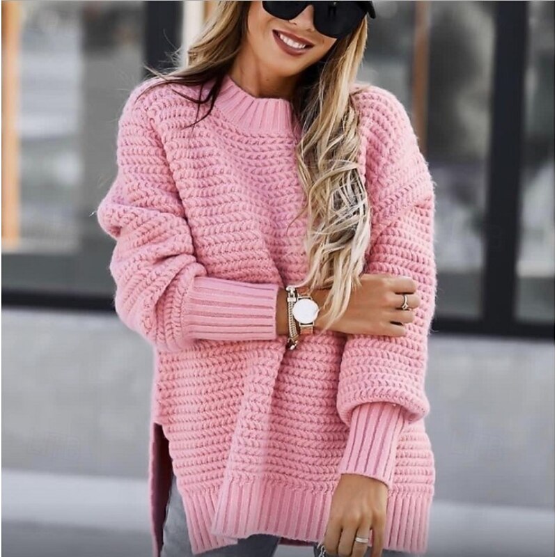 Women's Sweater Casual Soft Pure Color Ribbed Turtleneck Knitted Long Sleeve Regular Tops Knit Outdoor Daily Weekend Black Pink Fall Winter4