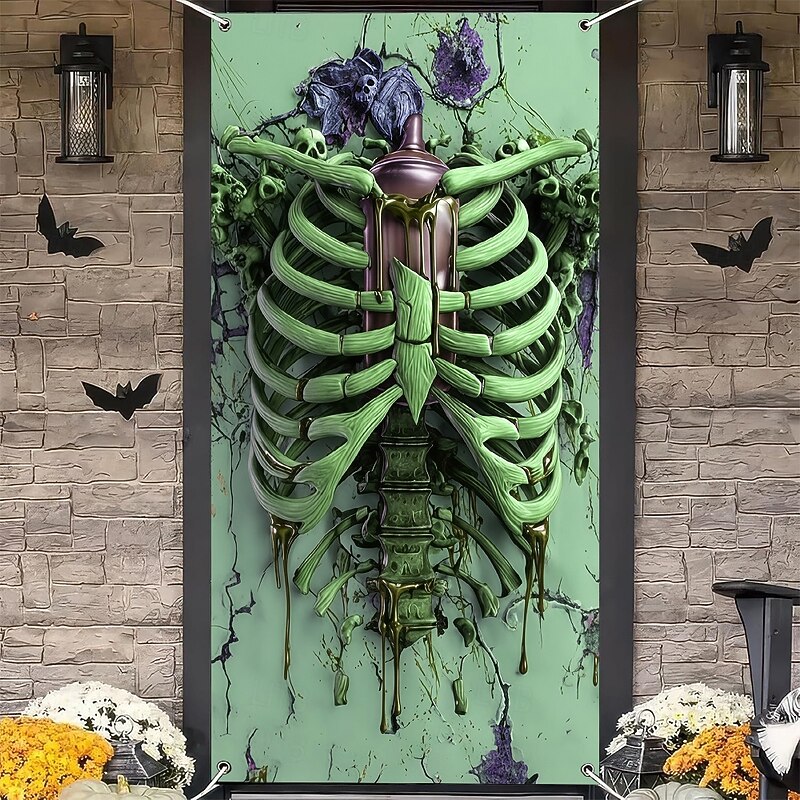 Halloween Door Cover Outdoor Banners Zombies Monster Psychedelic Party Outdoor Shooting Backgrounds Front Door Wall Porch Home Decor2