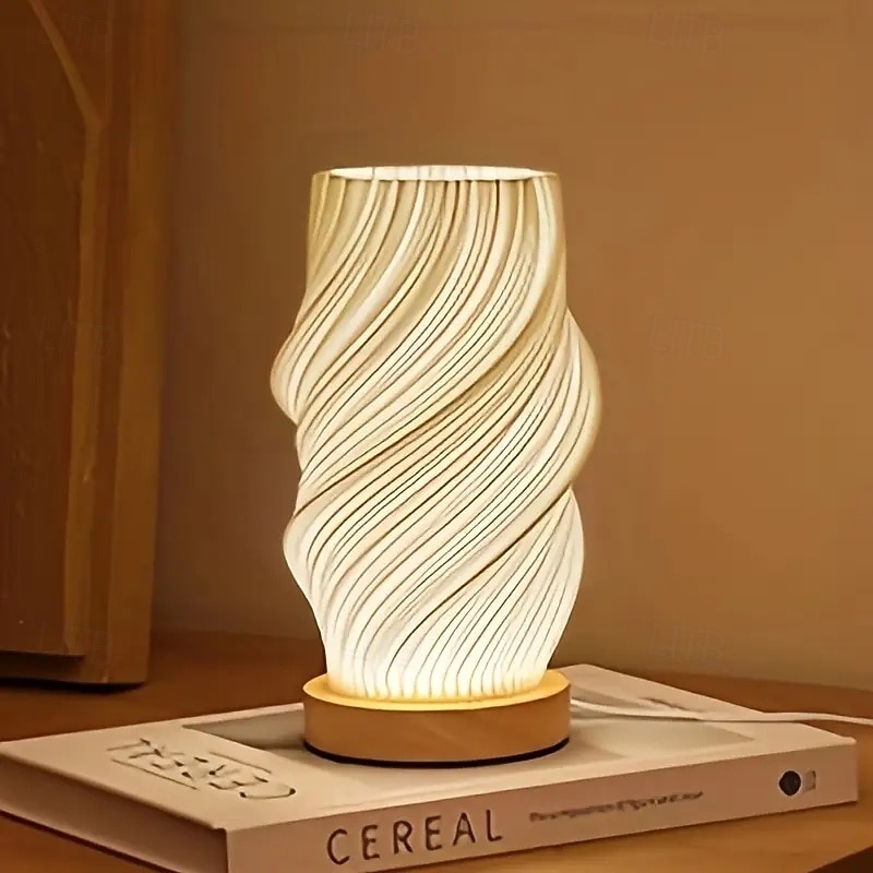 Charging Desk Lamp with USB Night Light Bedside Ambient Light Solid Wood Eye-Protecting Decor 3D Creative Bedroom Ornament3