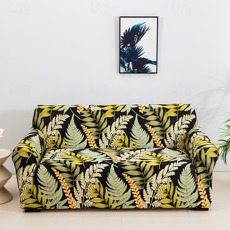 1Pc Stretch Elastic Sofa Cover with Plant Print, All-Season Horizontal Slipcover for 1/2/3/4 Seat Living Room Sofa, Soft Protective Couch Cover2