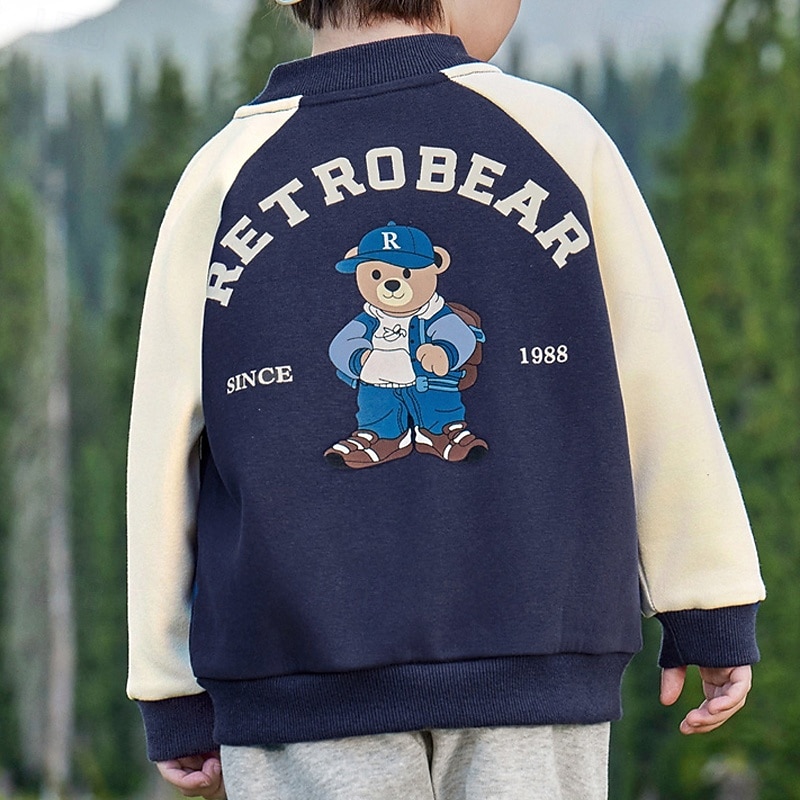 Kids Unisex Baseball Jackets Outerwear Color Block Long Sleeve Comfort Buttons Soft Coat Outdoor Fashion Daily Blue Beige Gray Spring Fall 4 years+