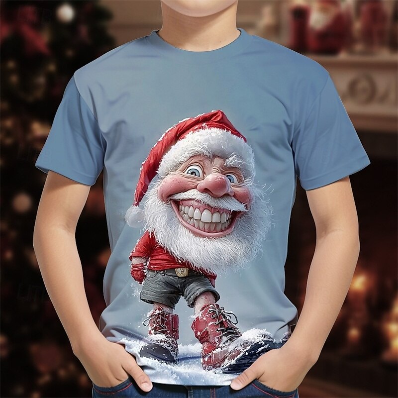 Christmas Boys' 3D Graphic Santa Claus T shirt Tee Short Sleeve Summer Spring Fashion Basic Kids 4-12 Years Crew Neck Outdoor Casual Daily Regular Fit