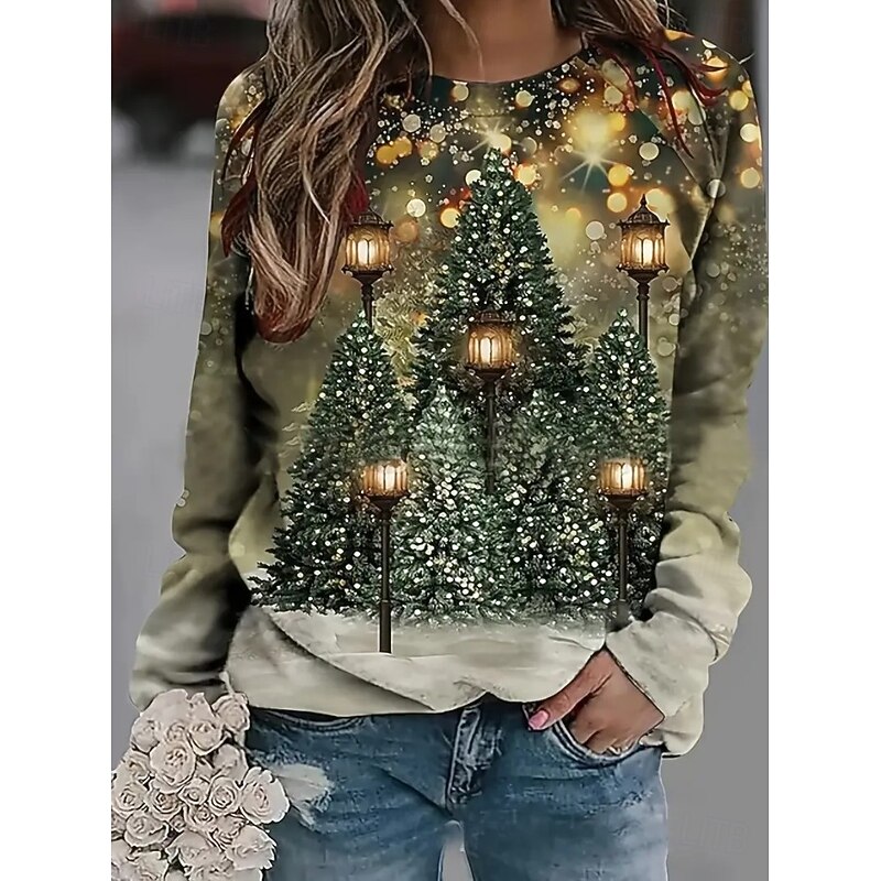 Women's Pullover Graphic Christmas Tree Casual Long Sleeve Crew Neck Regular Tops Casual Holiday Print Blue Green Spring Fall Winter3