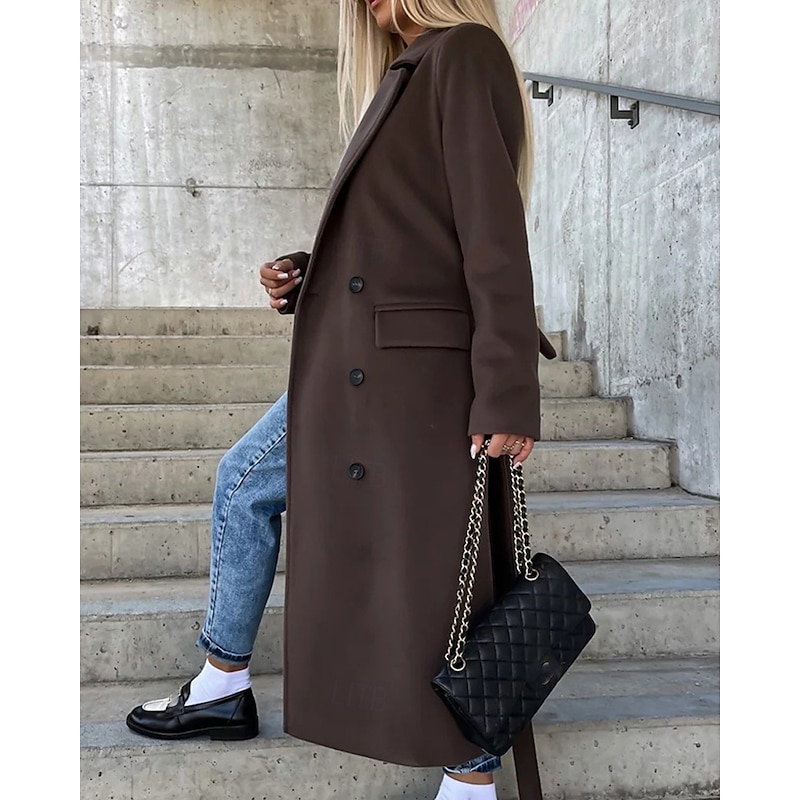 Women's Casual Jacket Warm Comfortable Pocket Buttons Fashion Outdoor Plain Going out Weekend Single Breasted Regular Lapel Regular Fit Long Sleeve Outerwear Black Brown Khaki Fall Winter4