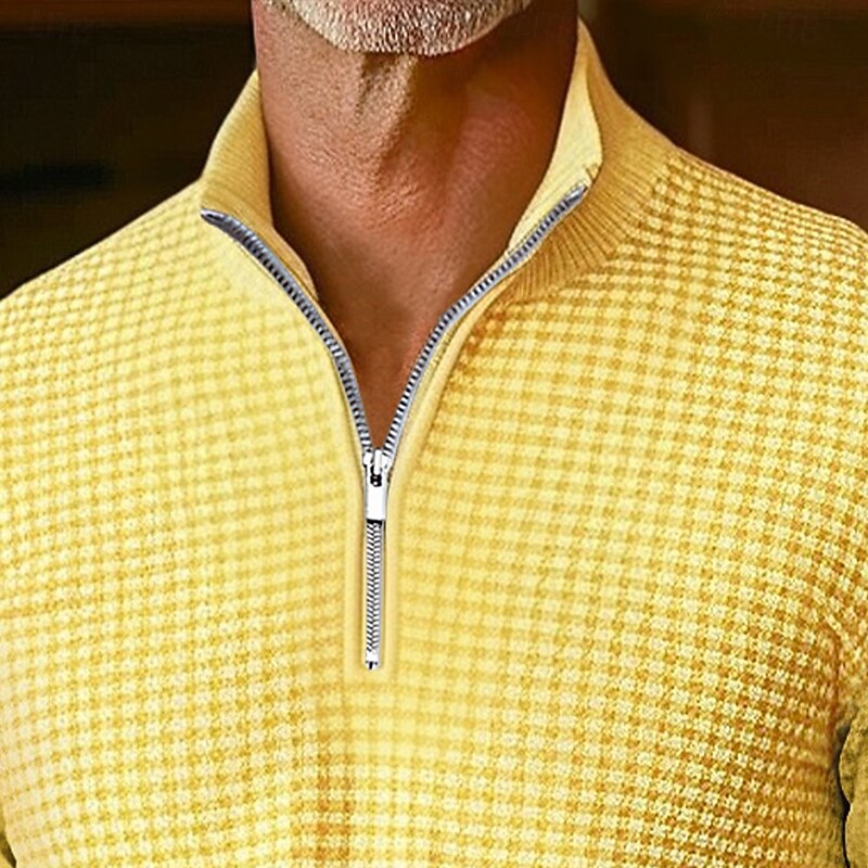 Men's Waffle Polo Shirts Golf Shirt Street Casual Lapel Long Sleeve Basic Modern Geometric Plain Zip Up Spring Fall All Seasons Regular Fit White Yellow Blue Grey Waffle Polo Shirts2