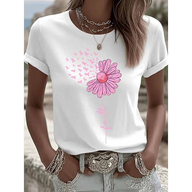 Women's T Shirt Floral Graphic Vintage Stylish Classic Short Sleeve Crew Neck Round Neck Regular Tops Daily Going out Weekend Print Black White Pink Rose Pink Summer Spring Fall4