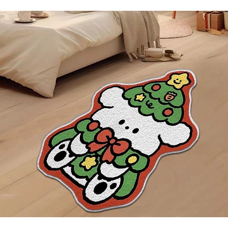Cute Christmas Tree and Gingerbread Man Shaped Floor Mat, Crystal Velvet Non-Slip Rug for Home, Kitchen, and Entryway, Thick Holiday Decor2