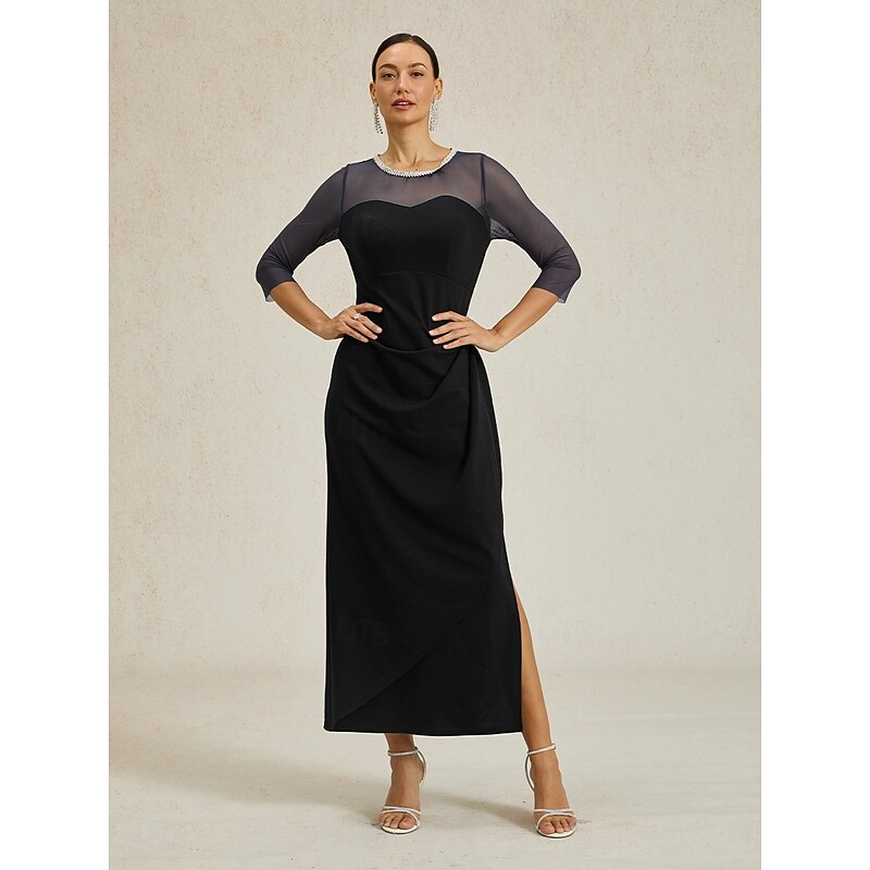 Women's Maxi Dress Sheath Dress Elegant Party Formal Solid Color 3/4 Length Sleeve Crew Neck Black Summer Spring Fall