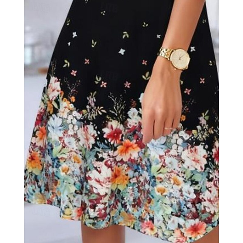 Women's Mini Dress Black Dress Casual Dress Summer Dress Elegant Fashion Romantic Outdoor Evening Party Date Regular Fit Floral Short Sleeve V Neck Black Summer Spring3