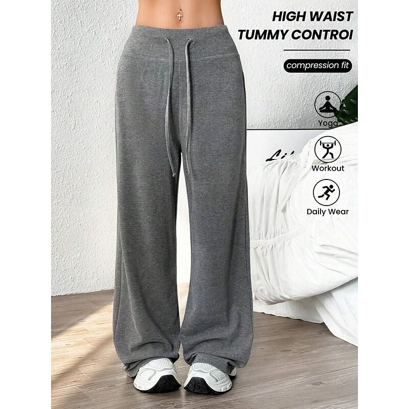 Women's Sweatpants Wide Leg Chinos Fashion Basic Casual Full Length High Waist Plain Pocket Elastic Waistband Comfy Soft Comfortable Stretchy Outdoor Yoga Street Black Apricot Gray Summer Spring Fall4