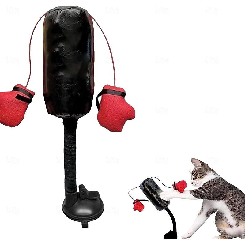 Cat Boxing Toy Punching Bag Play Gym with Spring-Loaded Bobbing Action, Suction Cup Base, Bells & Crinkles, Interactive Cat Toy for Indoor Cats