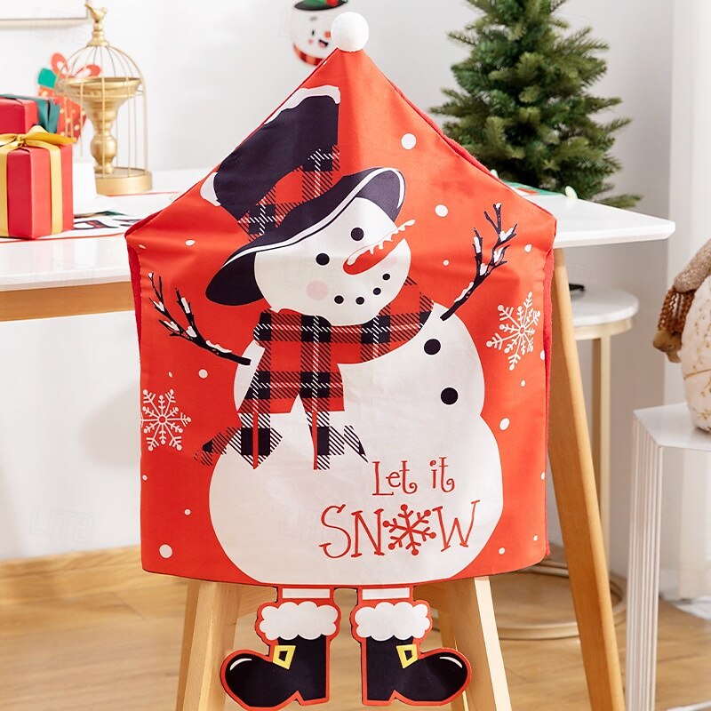 Christmas Chair Covers with Foot Design, Cute Snowman & Santa Claus Cartoon, Dining Room and Home Decoration, Festive Holiday Supplies for Xmas Party