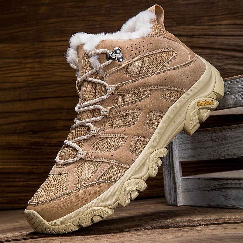 Men's Waterproof High-Top Winter Hiking Boots with Fur Lining, Durable Anti-Slip Sole, Outdoor Trekking Shoes for Cold Weather