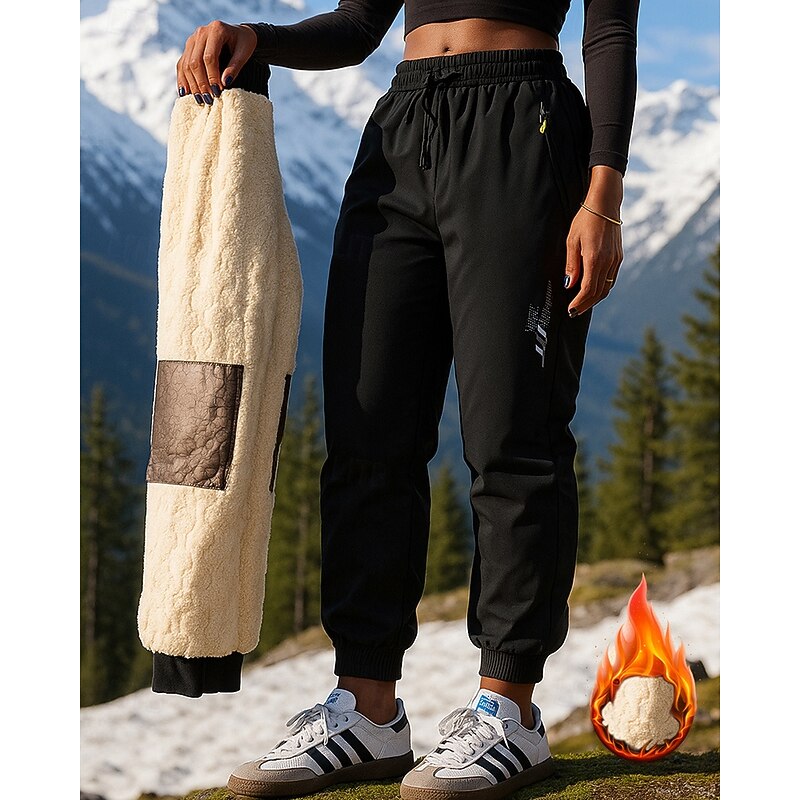 Men's Hiking Pants Trousers Fleece Pants Thermal Pants Winter Outdoor Regular Fit Thermal Warm Bottoms Pocket Elastic Waist Black Grey Camping / Hiking Running S M L XL XXL