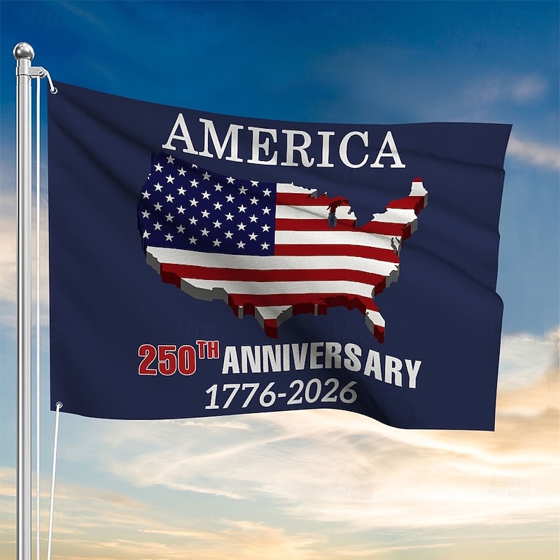 250 Anniversary Flag 3x5 Ft America 1776-2026 American Map 250th Anniversary Patriotic Stars Yard Signs Party Supplies Hanging Decor for Room House Welcome Photo Backdrop