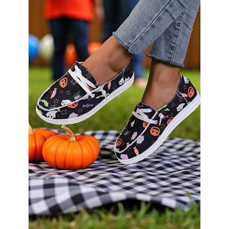 Women's Halloween Skull Print Casual Sneakers -Comfortable Lace-Up Walking Shoes with Floral Pattern for Party and Holiday Outfits2