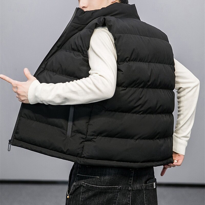 Men's Puffer Vest Vest Gilet Vacation Daily Date Fashion Casual Fall Winter Pocket Polyester Warm Comfortable Solid Color Zipper Stand Collar Regular Fit Black Red Light Grey Dark Blue Vest2