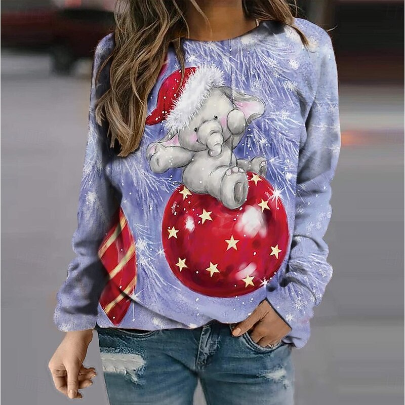 Women's Pullover Sweatshirt Hoodies Graphic Snowman Christmas Fashion Casual Long Sleeve Crew Neck Regular Tops Street Dailywear Casual Print Pink Blue Dark Blue Gray Fall Winter2