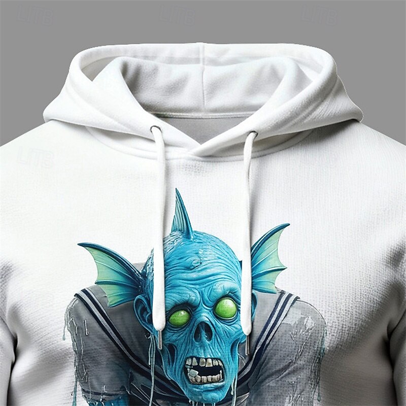 Halloween Men's Monster Hoodie Fashion Daily Hooded Vacation Party Streetwear White Drawstring Pocket Printing Fall Winter Designer2