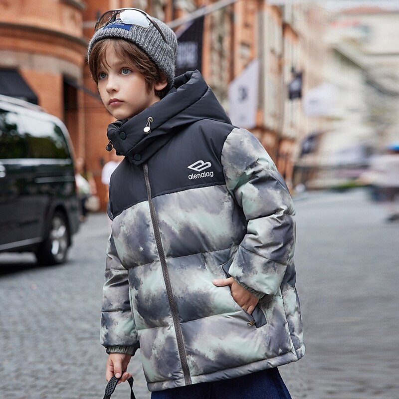 Kids Unisex Down Jacket Outdoor Jacket Puffer Jacket Outerwear Tie Dye Long Sleeve Keep Warm Windproof Coat Outdoor Daily Basic White Brown Beige Fall Winter 4 years+2