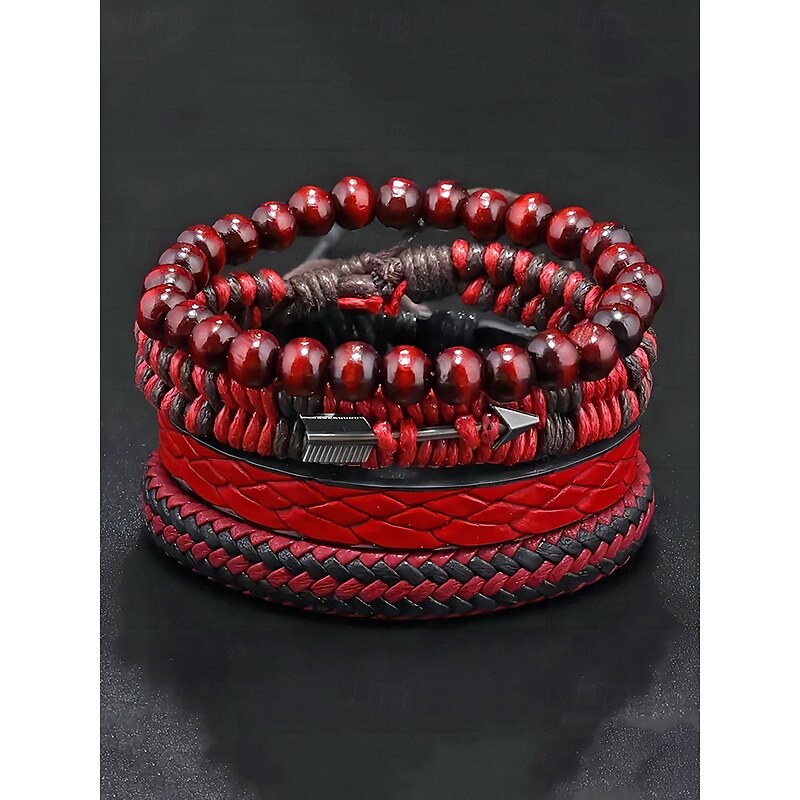 Men's Leather Beaded Bracelet Set – Multi-Layer Woven Retro Wristband Jewelry for Casual Style & Christmas Gift3