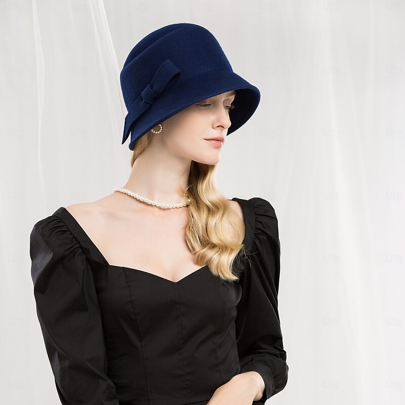 Hats 100% Wool Bucket Hat Fedora Hat Wedding Tea Party Elegant Retro With Bowknot Headpiece Headwear4