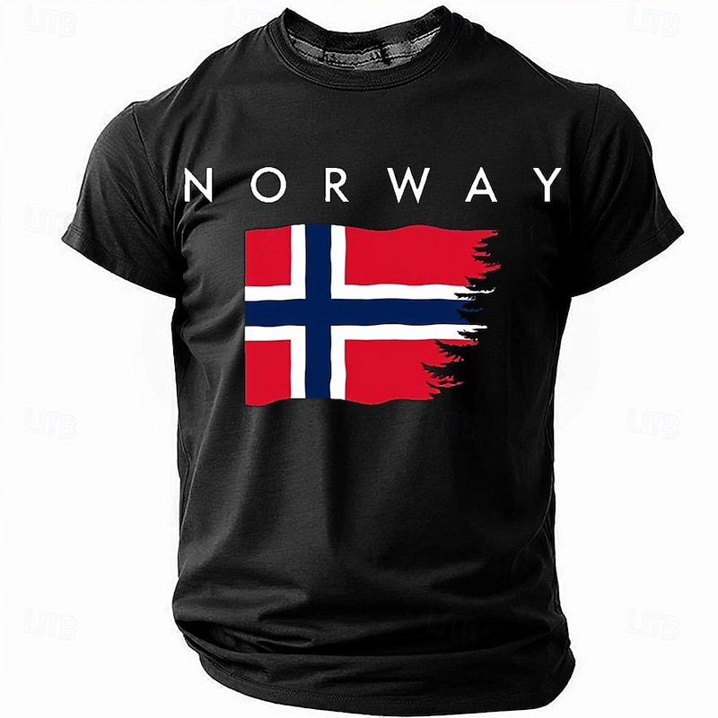 Men's Flag Norway T Shirt Short Sleeve T shirt 3D Print Crew Neck Shirt Street Style Party Birthday Street Black Blue Green Summer Spring Clothing Apparel S M L XL XXL XXXL